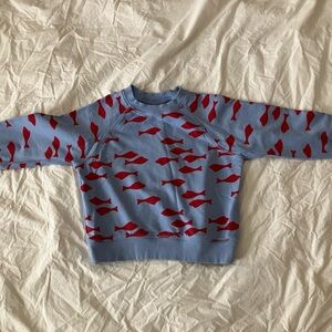 Hanna Andersson Light Blue Sweatshirt w Fun Red Fish Pattern